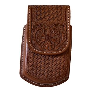 VTG Leather Tooled Belt Clip Pouch 4.25 Inch PC 135 Basketweave Floral Western